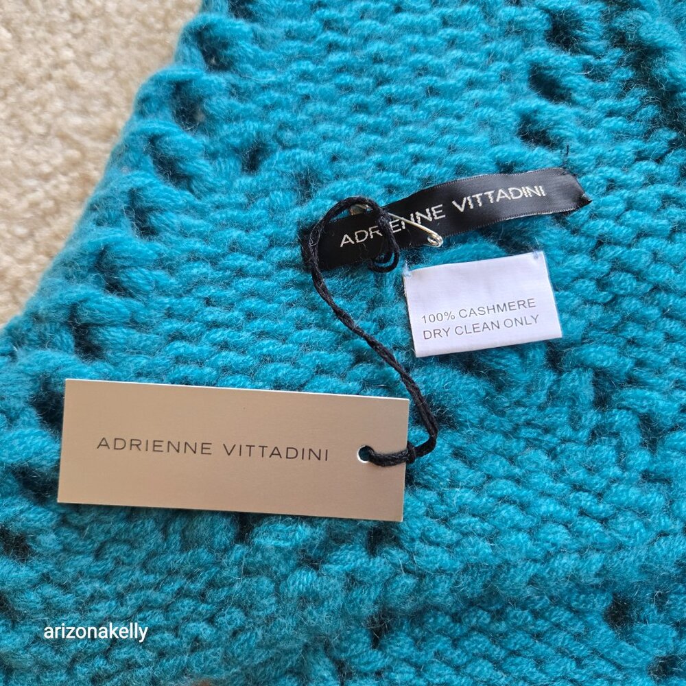 NWT Cashmere Knit Scarf Teal Blue Green Adrienne Vittadini Chunky Pointelle - Picture 2 of 9